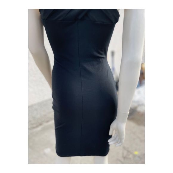 90s Lagenes Black Bodycon Wiggle Dress Sz 14 Crisscross Sleeveless Party Bandage - Picture 4 of 12